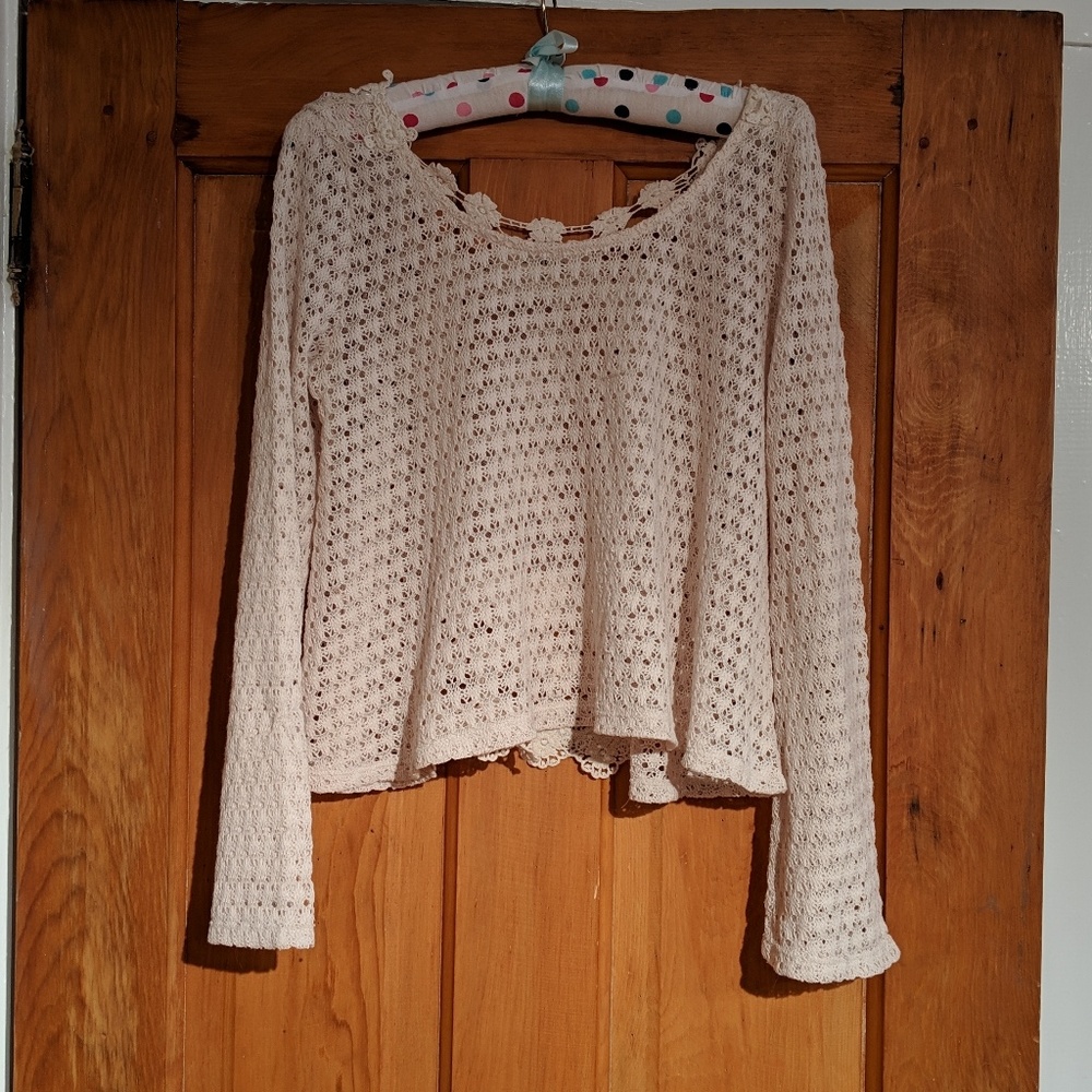 Monteau lace back croquet top with bell sleeves
